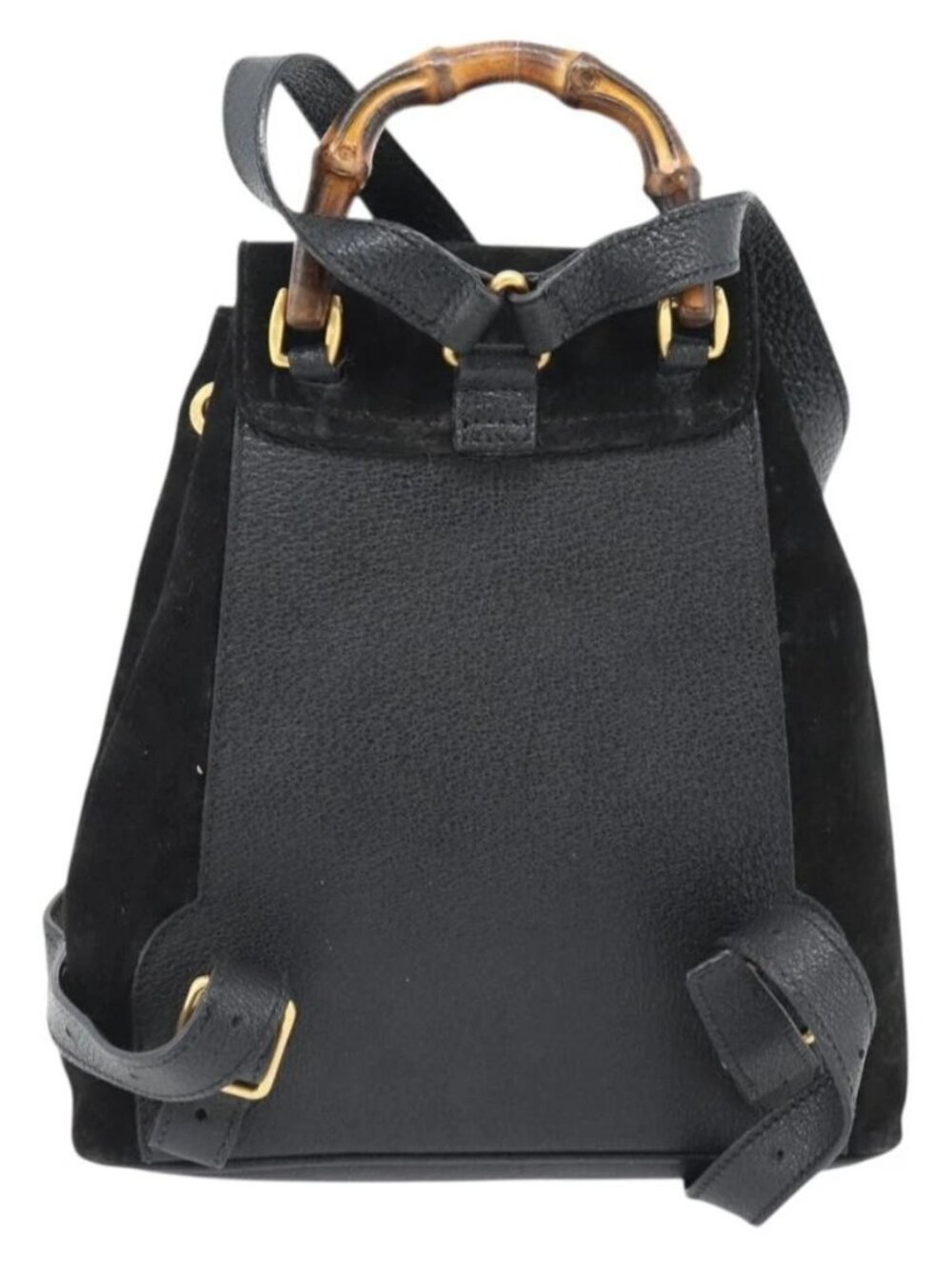 GUCCI Bamboo Backpack Suede Leather Black Auth BA6791 - Picture 2 of 15